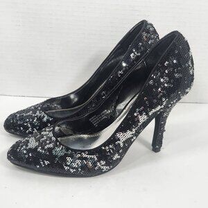 WHITE House black market black & silver sequin heels 7
